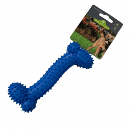 Blue rubber bone dog toy with small rubber spikes