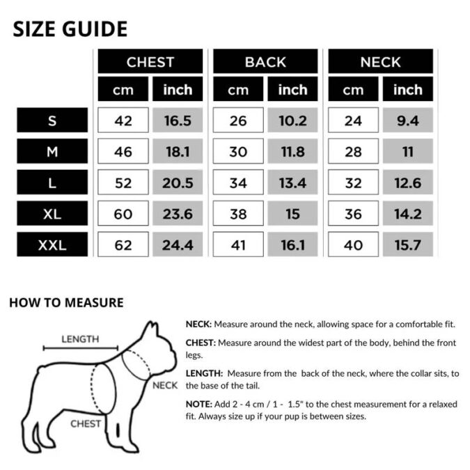 Dog Coat Size Guide